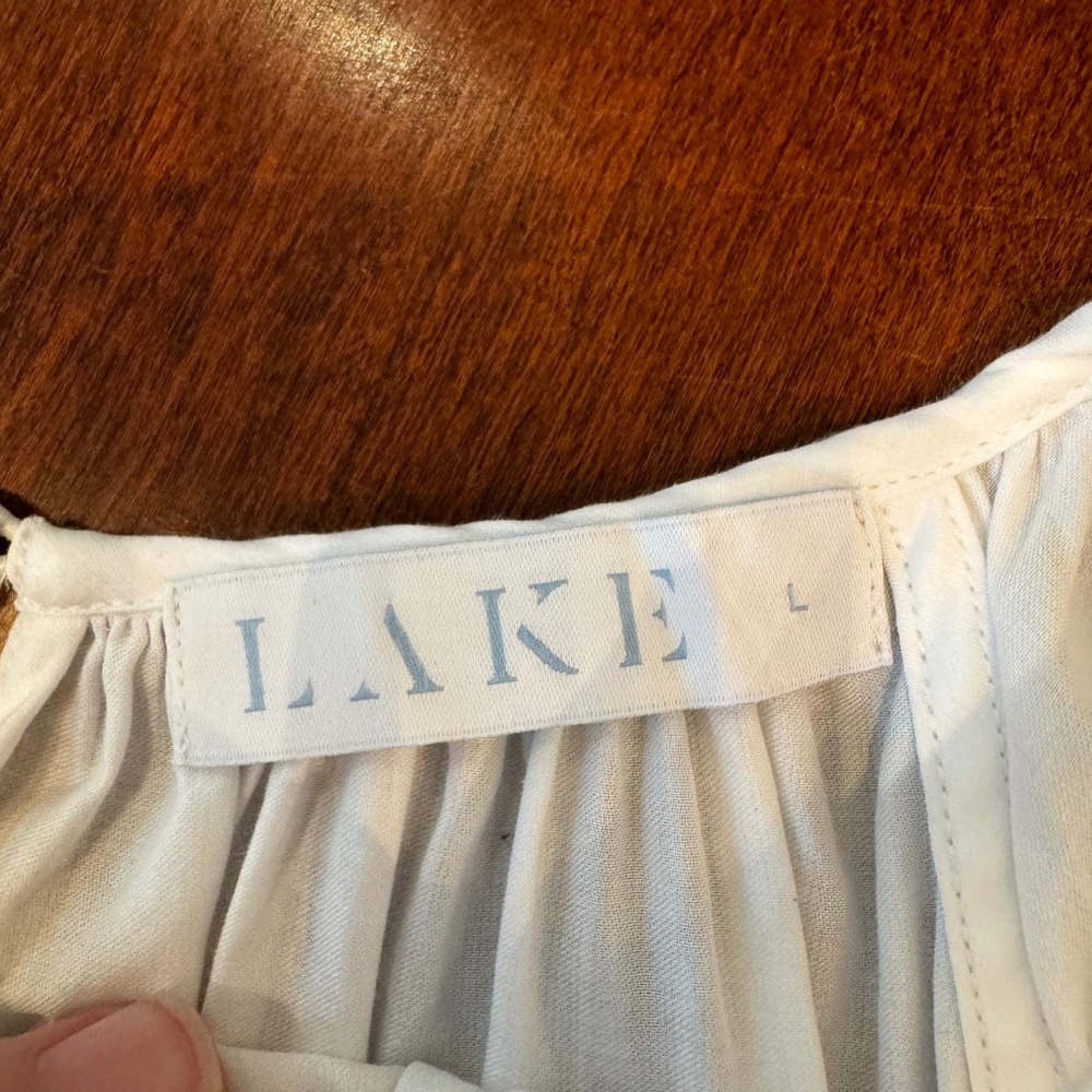 LAKE Pajamas Nightgown Women Large White Green Scallop Trim Cotton Sleep Dress - Picture 5 of 8